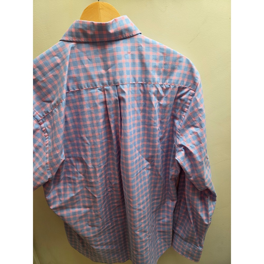 Peter Millar Mens Large Gingham Button Down Shirt Pink Blue Cotton Stretch L - Picture 9 of 9